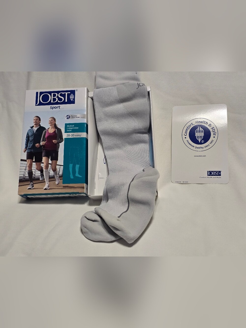 New JOBST Sport Medical Athletic Compression Socks XL 20-30 mmHg White Lite Gray